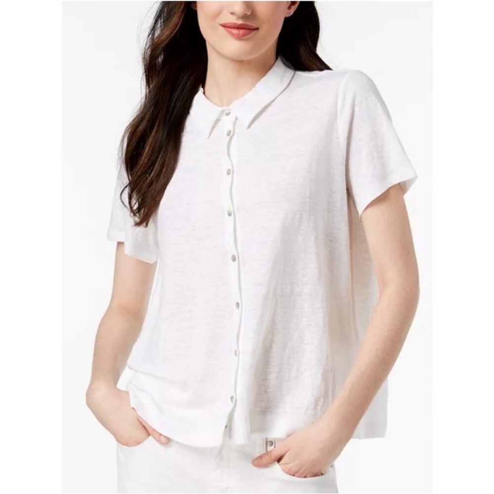 Eileen Fisher White Short-Sleeve Button-Down Shirt